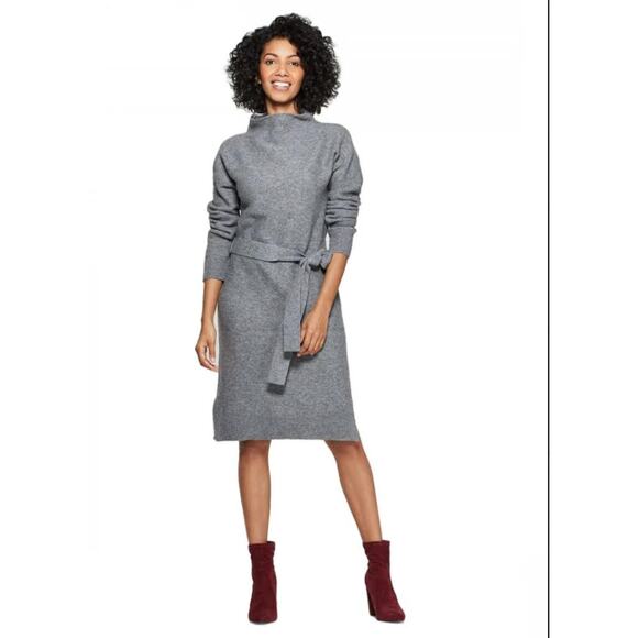 a new day Dresses & Skirts - A New Day Gray Knit Sweater Dress Belted Mock Neck Long Sleeve Midi Size M NWOT